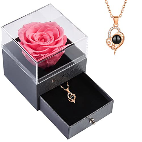 Pink Eternal Rose with I Love You Necklace